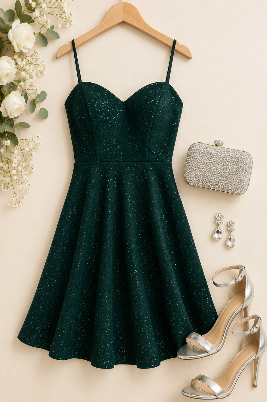 City Triangles Emerald Green Glitter Fit & Flare Party Dress Size 1